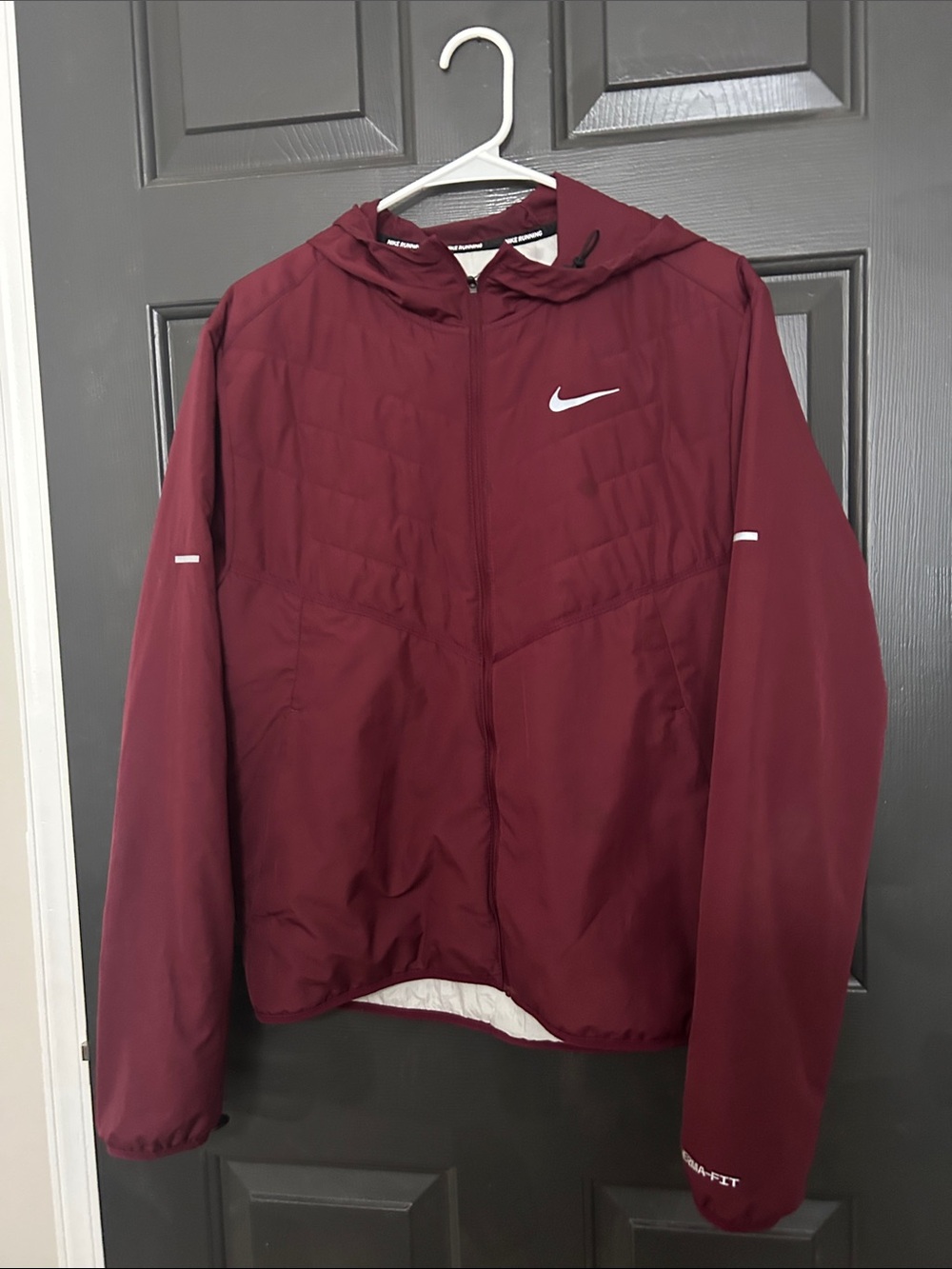 Nike Burgundy Hooded Training Jacket with White Swoosh